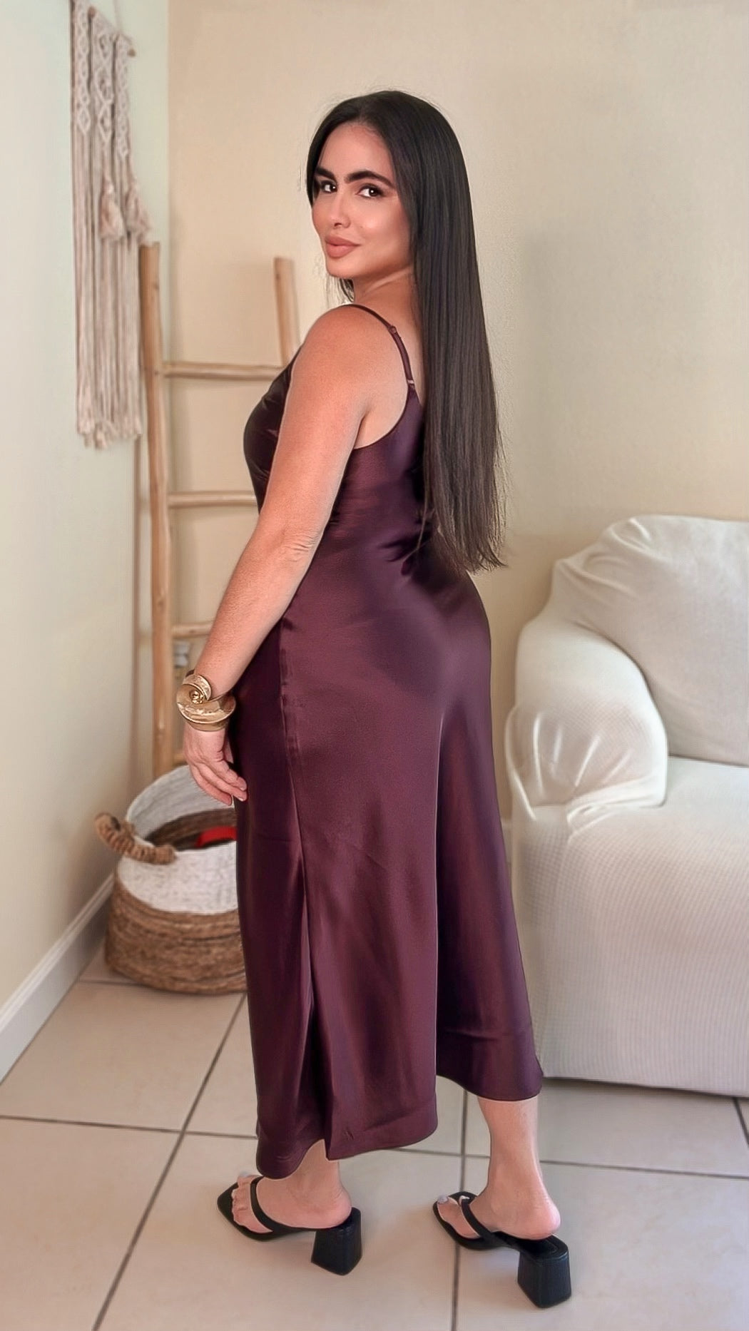 Amour Satin Dress (Wine)