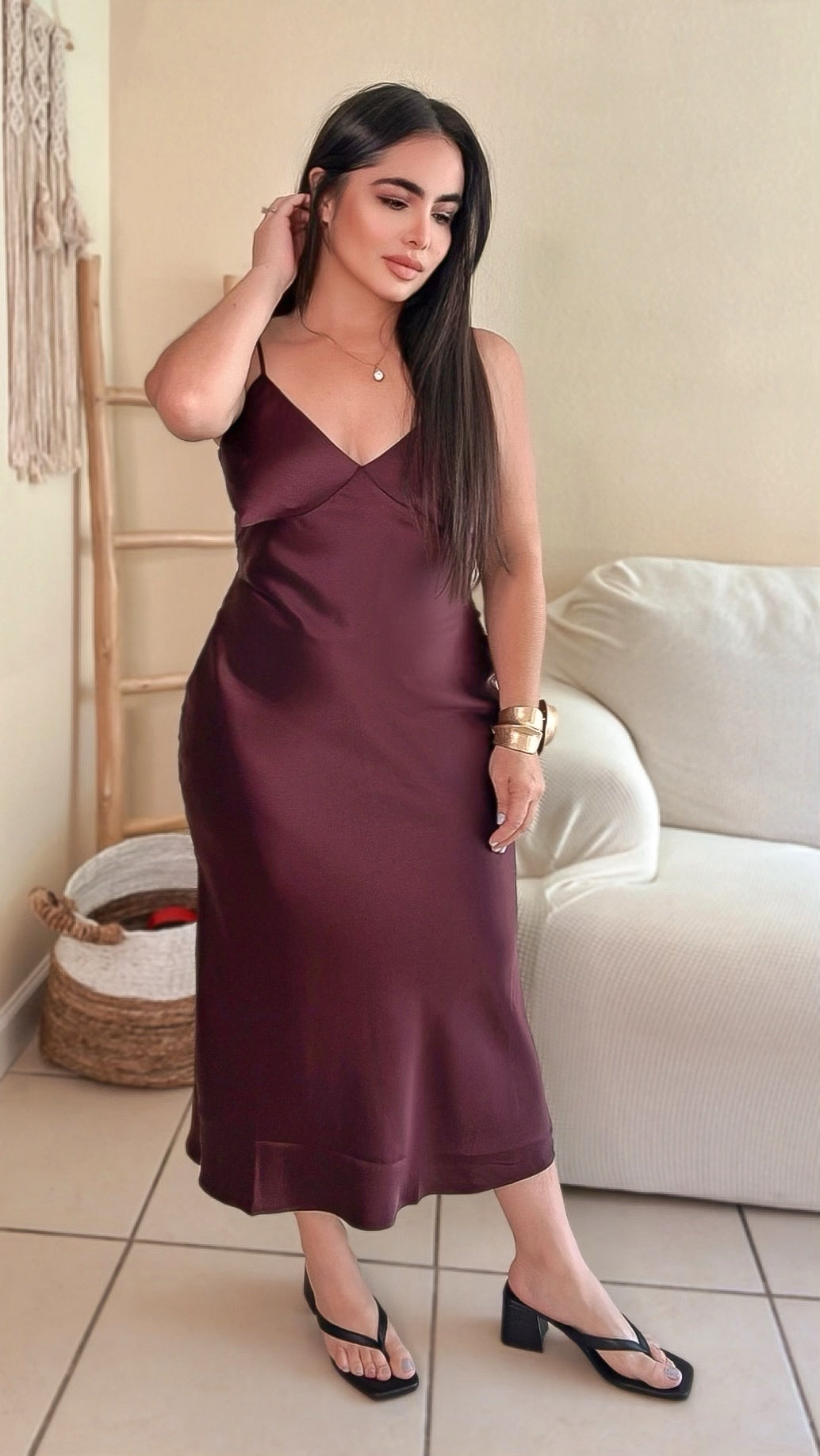 Amour Satin Dress (Wine)