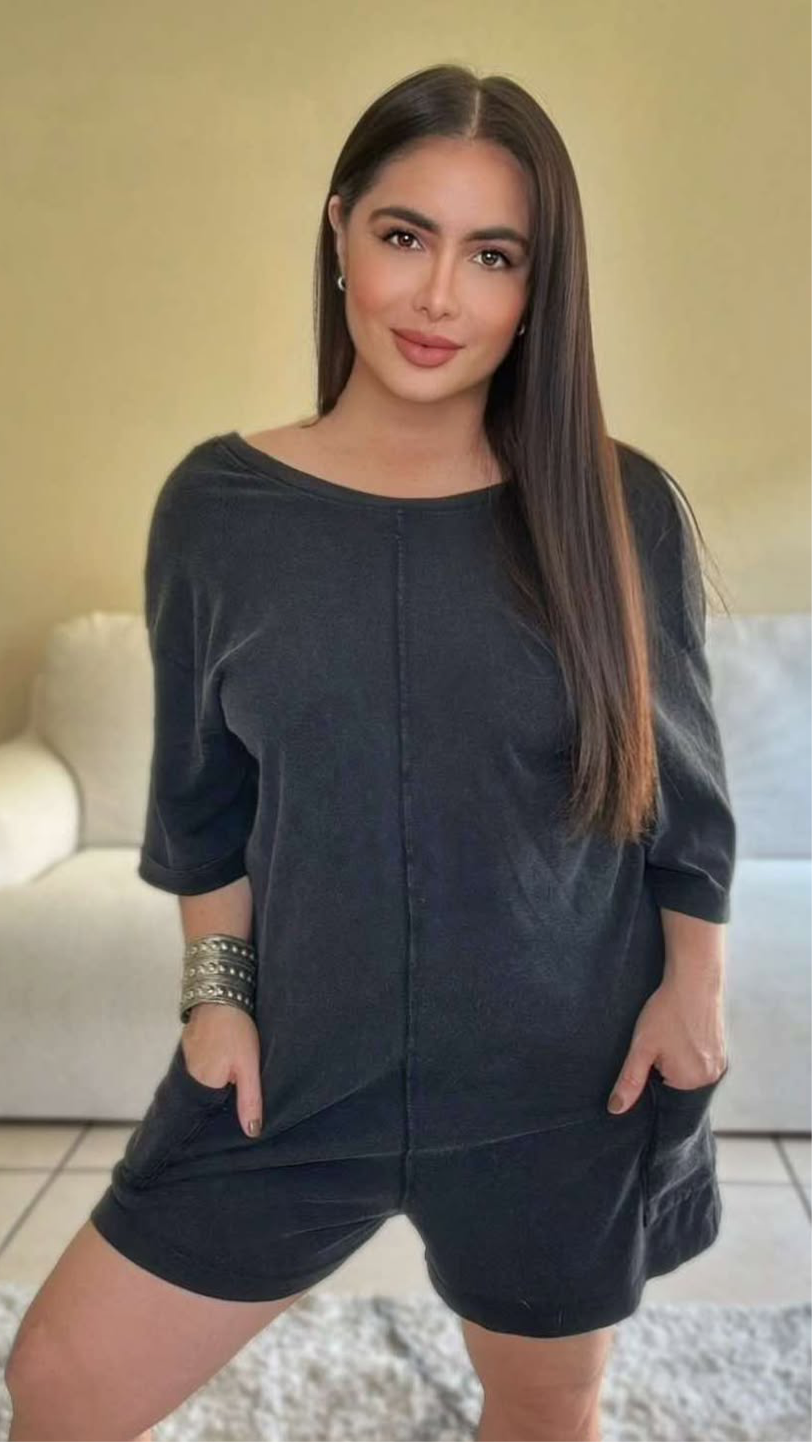 The Lina Romper (Ash Black)