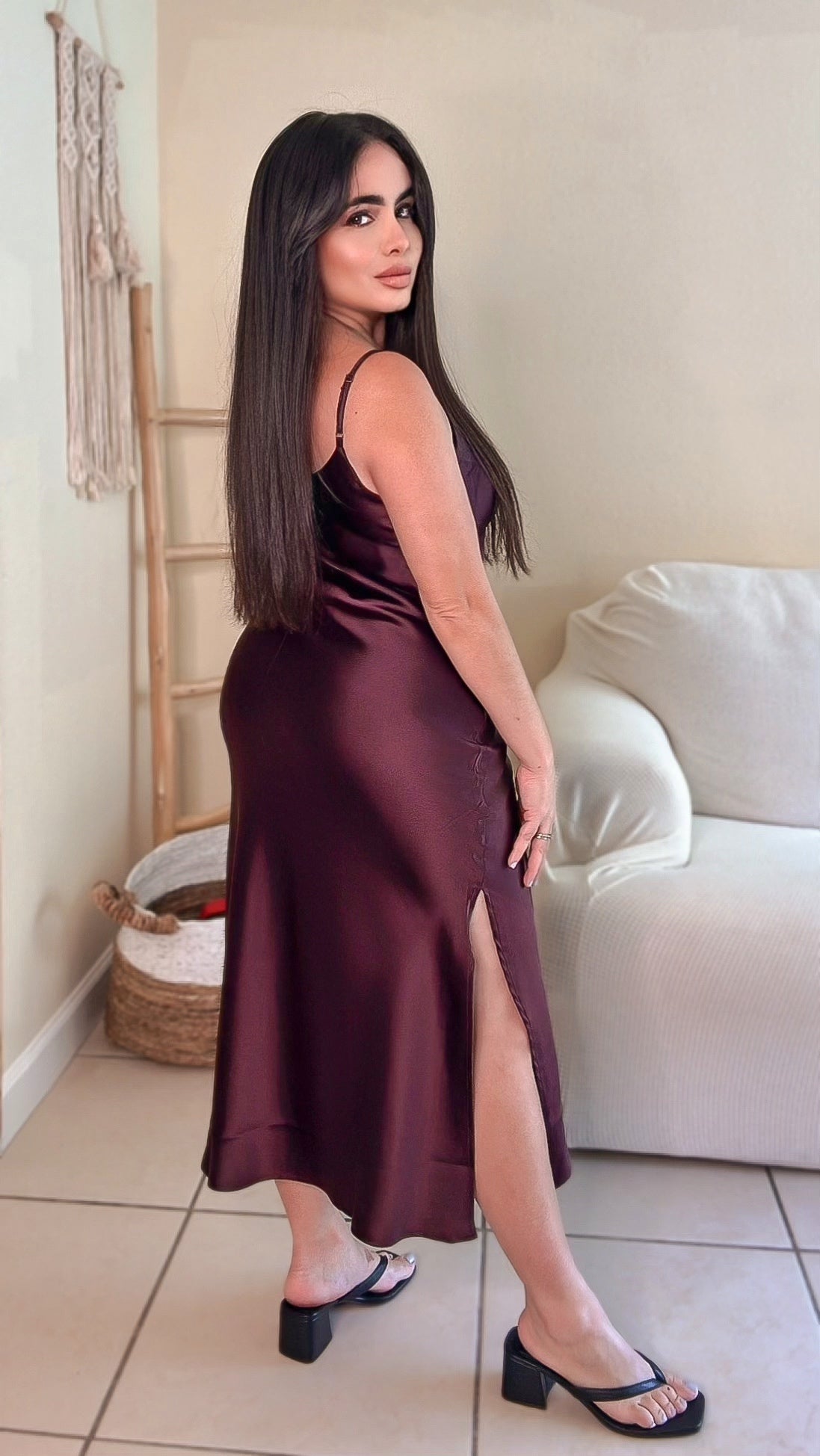 Amour Satin Dress (Wine)