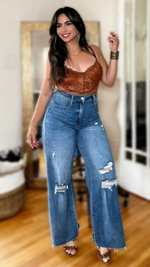 Guapa Distressed Wide Leg Jeans