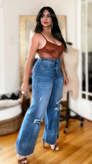 Guapa Distressed Wide Leg Jeans