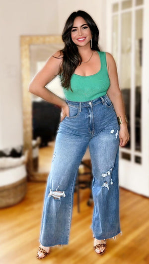 Guapa Distressed Wide Leg Jeans