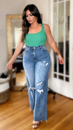 Guapa Distressed Wide Leg Jeans