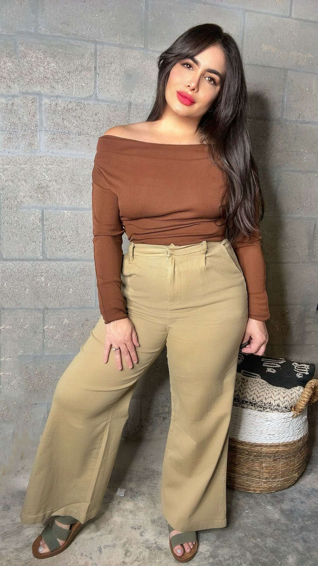 The Adela Wide Leg Pants (Beige)