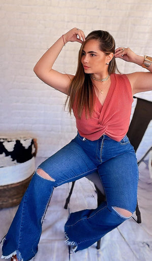Front Split High Waisted Jeans